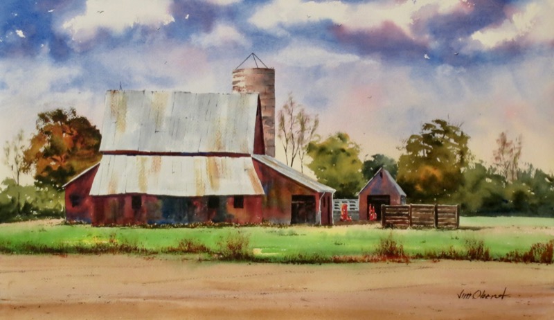 landscape, barn, farm, ohio, silo, field, watercolor, oberst